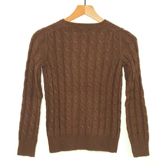 GAP XSP Extra Small Petite Sweater Women's Cable Knit Crewneck Brown Long Sleeve - Picture 6 of 10